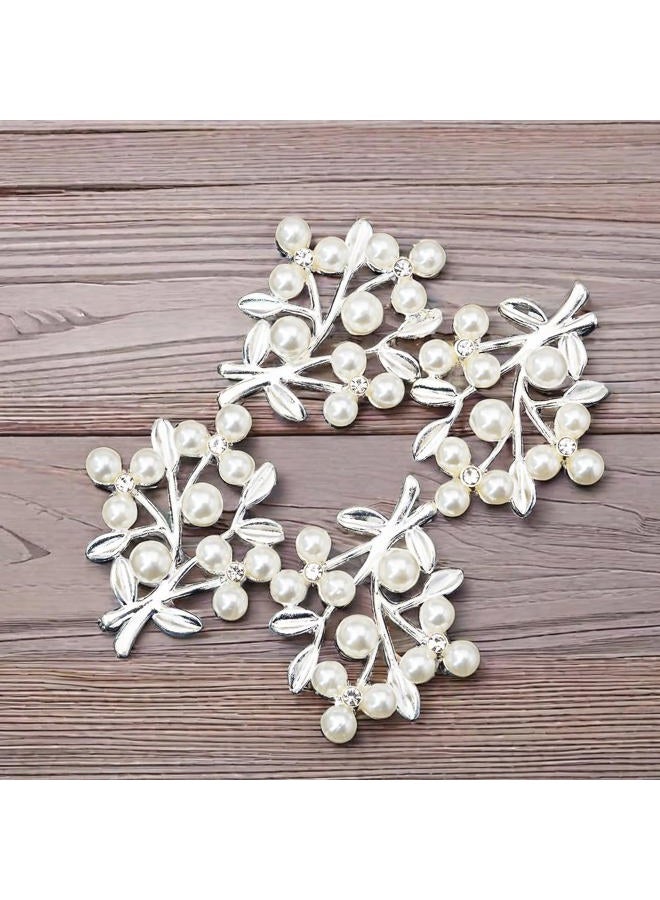 Rodvanvo 36PCS Gold-Plated Pearl Rhinestone Embellishment Alloy Cuttlefish Leaves Micro-Inlaid Pearl Accessories DIY Handmade Home Decoration Embellishment (Silver) - Image 5