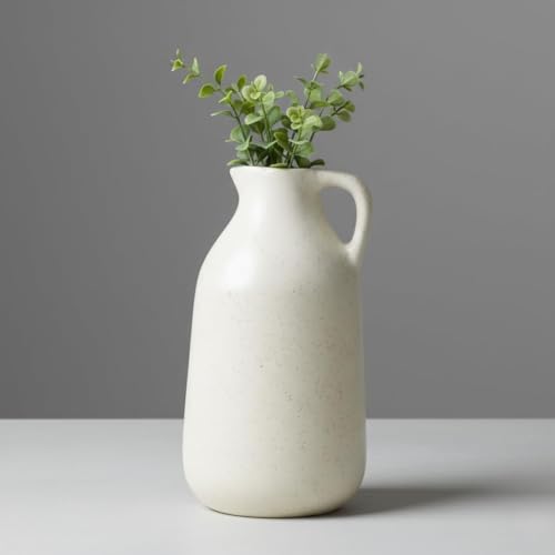 Purezento Ceramic Jug | Container Shape Vintage Tall Vase Pitcher Jug Farmhouse Home Decor for Centrepieces Living Room Kitchen Bedroom Apartment Office,White - Image 1