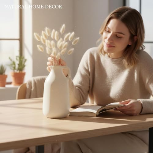 Purezento Ceramic Jug | Container Shape Vintage Tall Vase Pitcher Jug Farmhouse Home Decor for Centrepieces Living Room Kitchen Bedroom Apartment Office,White - Image 3