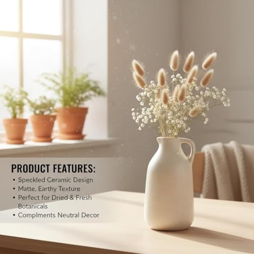 Purezento Ceramic Jug | Container Shape Vintage Tall Vase Pitcher Jug Farmhouse Home Decor for Centrepieces Living Room Kitchen Bedroom Apartment Office,White - Image 5