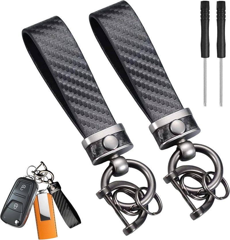Noenaeni 2 Sets Carbon Fiber Car Keychain with Detachable Key Ring and Screwdriver - Image 1