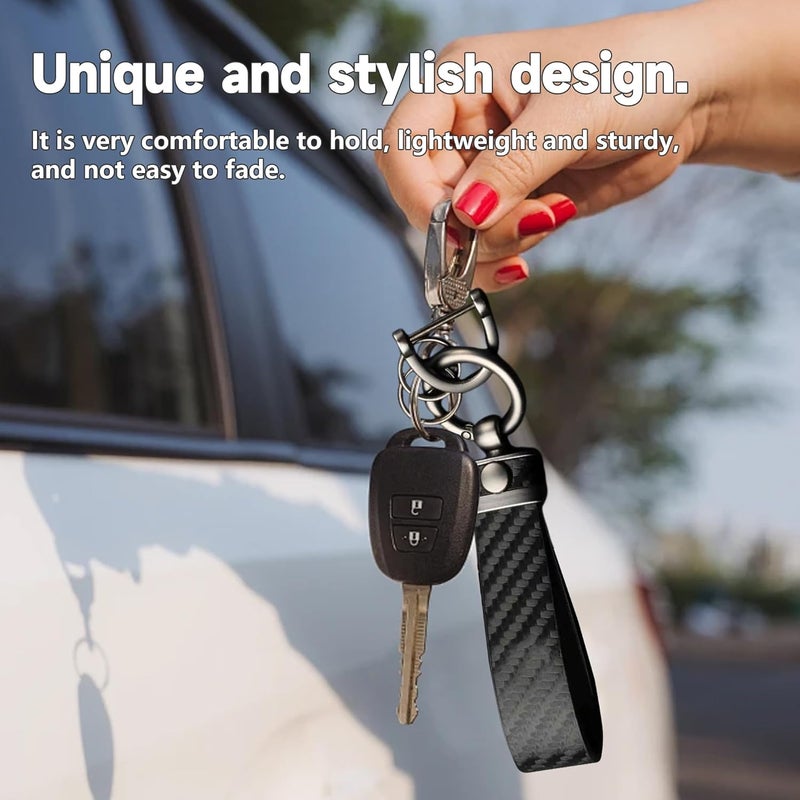 Noenaeni 2 Sets Carbon Fiber Car Keychain with Detachable Key Ring and Screwdriver - Image 4