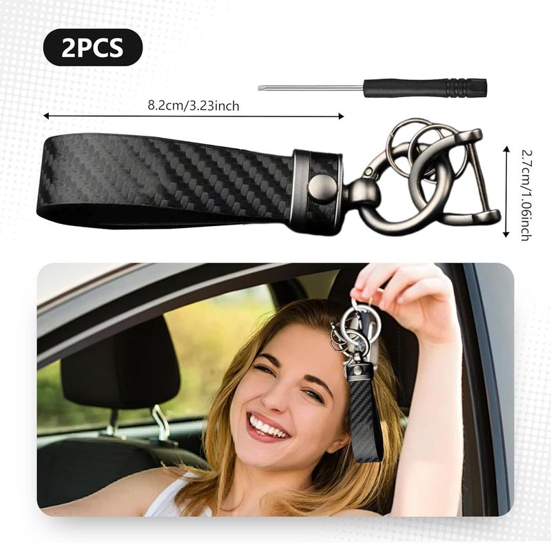 Noenaeni 2 Sets Carbon Fiber Car Keychain with Detachable Key Ring and Screwdriver - Image 2
