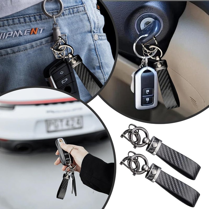 Noenaeni 2 Sets Carbon Fiber Car Keychain with Detachable Key Ring and Screwdriver - Image 5