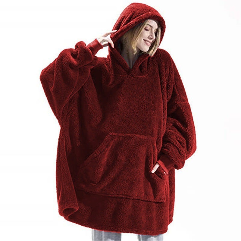 Comfortable Loose Double-Sided Fleece Hoodie Thickened Wearing Blanket Couple'S New Home Clothes - Image 3