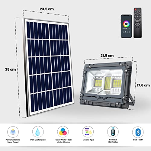 Homehop 60W Best Solar Light Outdoor LED Flood Decorative Wireless Automatic Lamp for Home Garden Wall Entrance Balcony(Aluminium Alloy PC, 16M RGB Colors) - Image 5