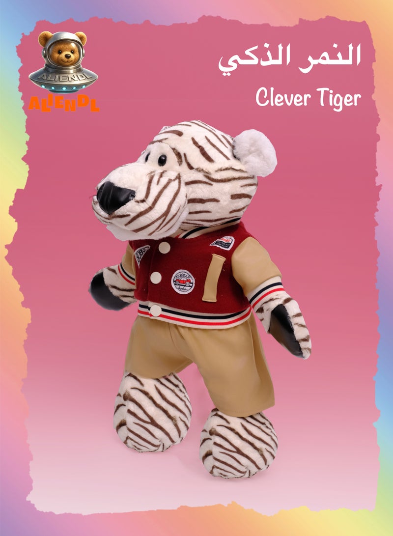 ALIENDL Clever Tiger – Plush Tiger Stuffed Animal Toy for Baby Kids, Soft Cute Tiger Plush Doll Gift Set with Removable Clothes & Pouch, Perfect Gift for Kids, Friends & Couples - Image 1