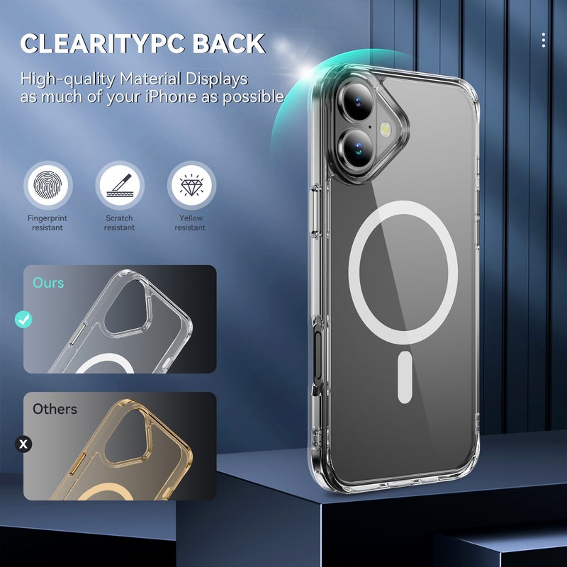 MonaPlay iPhone 17 Case Crystal Clear MagSafe, Magnetic Slim Shockproof Cover, Corner Air Pockets, 1.0mm Raised Camera/Screen, Wireless Charging Compatible, Lanyard Hole - Image 2