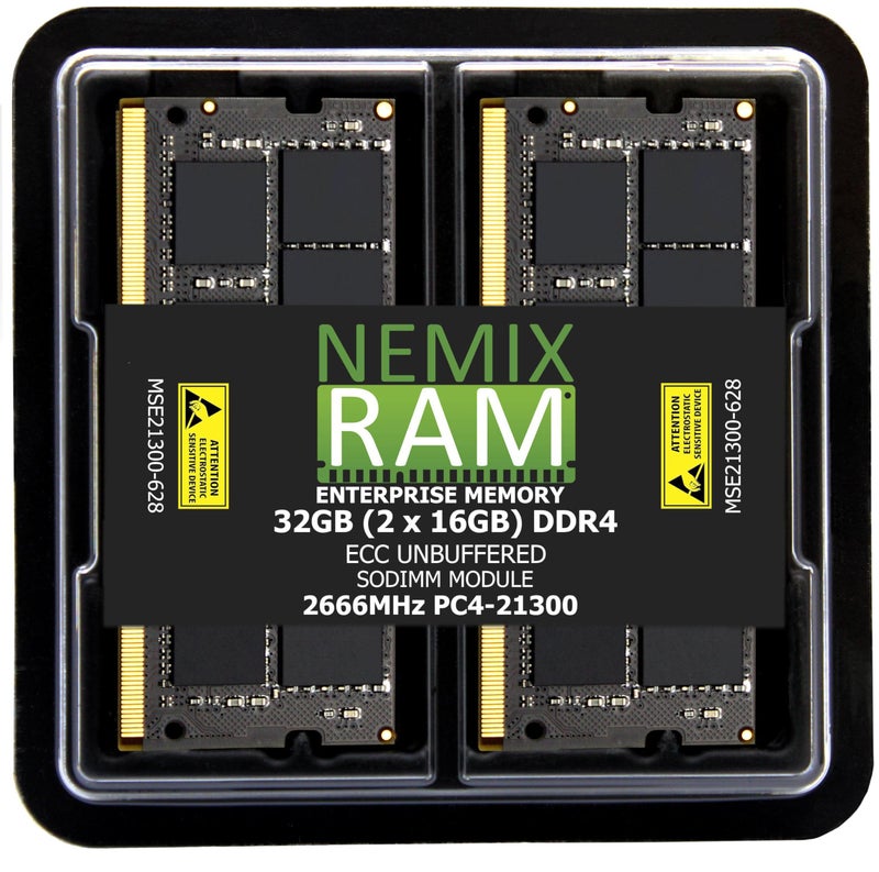 NEMIX RAM 32GB 2X16GB DDR4 2666MHZ PC4-21300 2Rx8 1.2V CL19 260-PIN ECC Unbuffered SODIMM KIT NEMIX RAM Compatible with Synology D4ES01-16G, D4ES03-16G NAS 23 Series: DS1823xs+ DS923+ DS723+ - Image 1