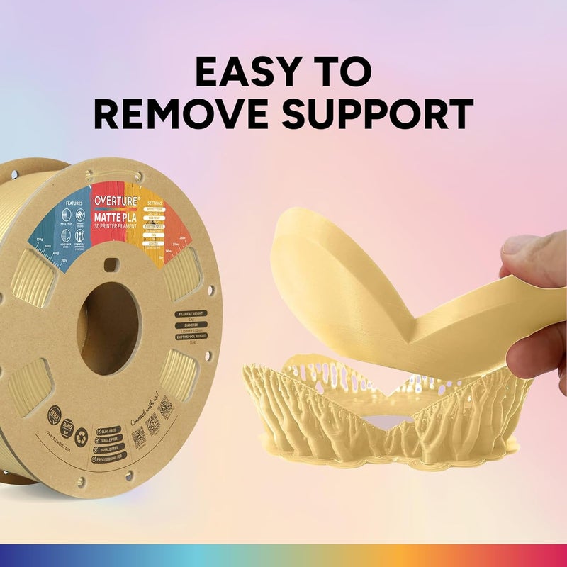 OVERTURE Matte PLA 3D Printer Filament 1.75mm, Matt Surface & Low Warping Filament 1kg Spool (2.2 lbs), Accuracy +/- 0.02 mm, Fit Most FDM Printers (Matte Butter Yellow) - Image 4