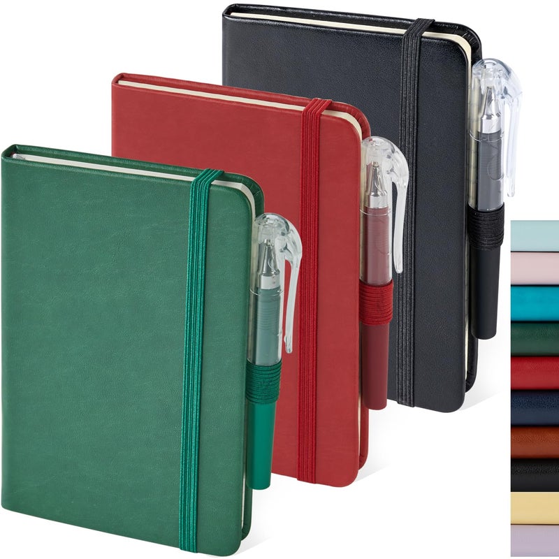 NIRMIRO Small Notebook Journals, 3 Pack Mini Pocket Note pads for Men & Women Writing, A6 Small Leather Notepad 3.7" x 5.7" with Pen, Black, Red, Green - Image 1