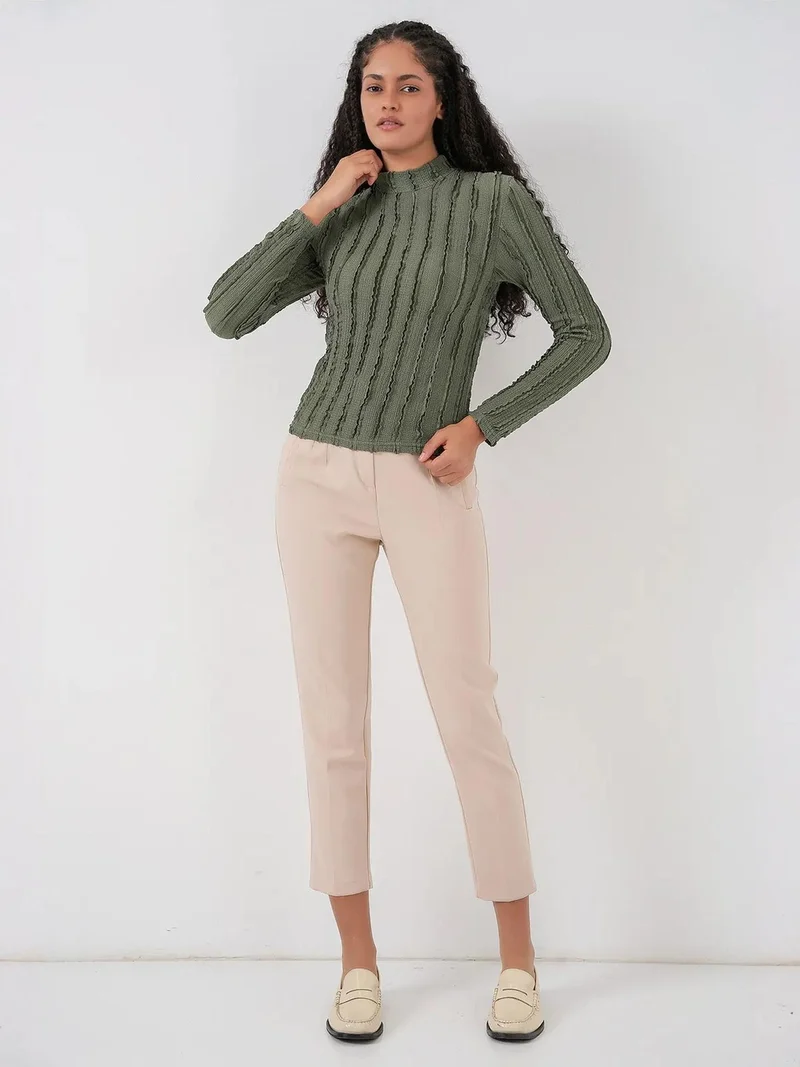 BIG DART BDART Textured Slim Fit Half Turtleneck Blouse