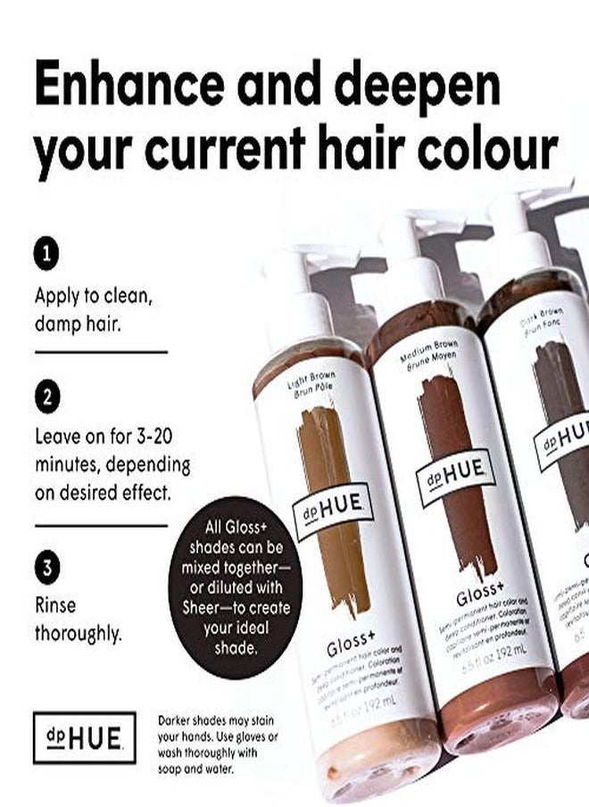 Gloss+ Dark Brown Semi-Permanent Hair Color & Conditioner, 6.5 Oz - Color Boost With Healthy Shine - Deep Conditioning Treatment - No Peroxide, Ammonia Or Mixing - Gluten-Free, Vegan