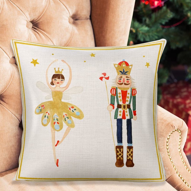 WLWLGLUCK Nutcracker Throw Pillow Cushion Cover for Living Room Bedroom Decorations and Supplies Cute Ballet Pillow Case for Home Decor Christmas Soldier Pillow Cover 18x18 Inch  No Pillow Insert - Image 2