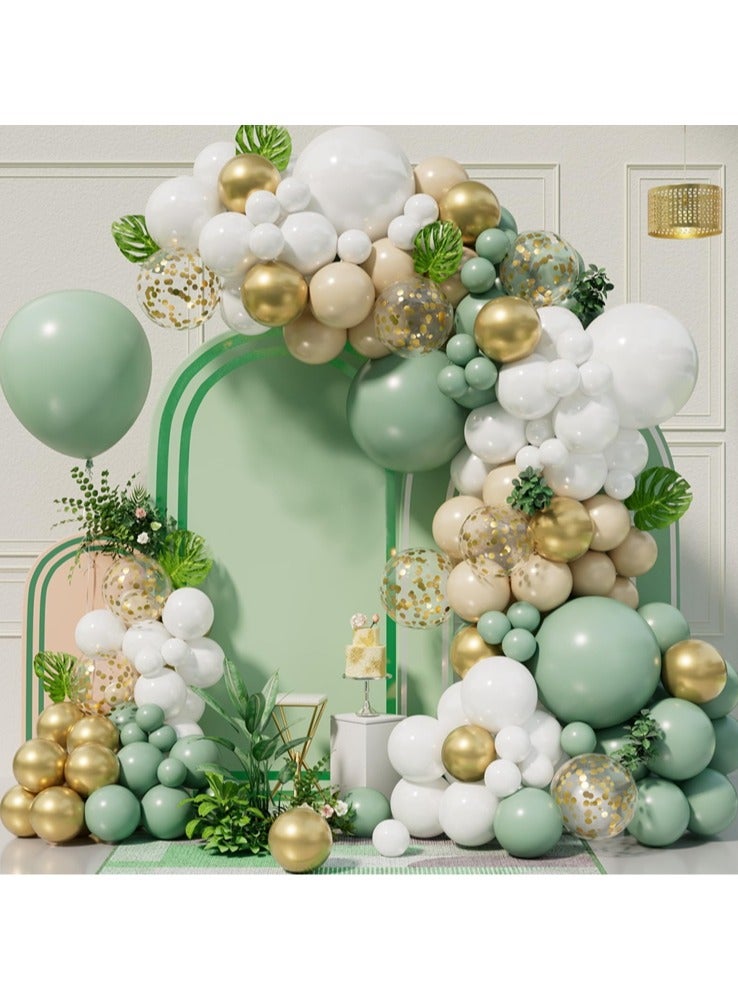 sage-119 الزيتون الأخضر بالون بالون القوس مجموعة ، مجموعة اكليلا من الزهور ، مع البلاتين بالون بالون عارية ، ذهبية متعددة الألوان ورقة البالون ، دش الطفل ، عيد ميلاد الحزب ، الغابة الصيد الطرف ، صيد الطفل دش الديكور - Image 1