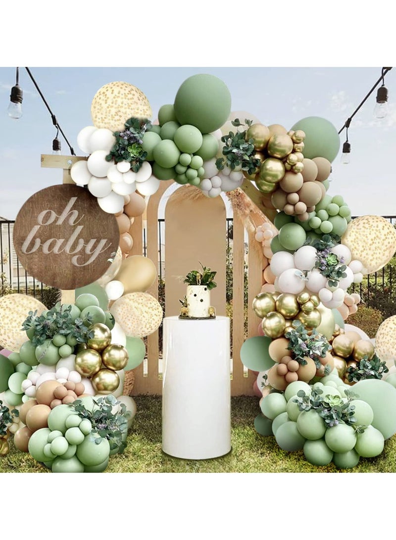 sage-119 الزيتون الأخضر بالون بالون القوس مجموعة ، مجموعة اكليلا من الزهور ، مع البلاتين بالون بالون عارية ، ذهبية متعددة الألوان ورقة البالون ، دش الطفل ، عيد ميلاد الحزب ، الغابة الصيد الطرف ، صيد الطفل دش الديكور - Image 3
