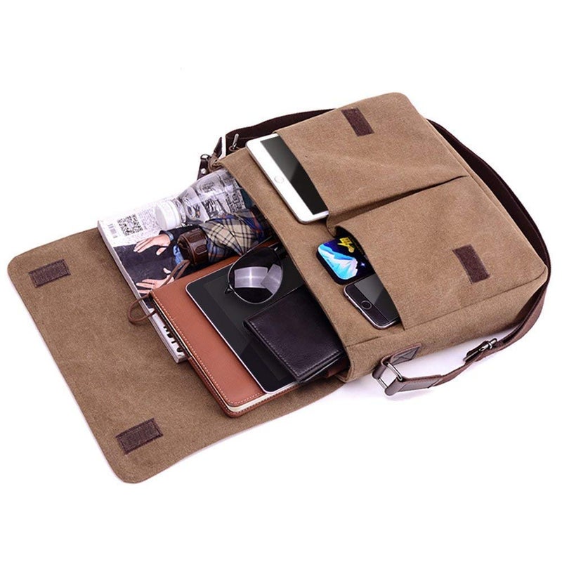 AUGUR Unisex Messenger Bag Casual Canvas Bag Shoulder Sling Bag Satchel Messenger Bag for Men Work Office 13 inch Laptop Bag (Medium-Coffee)  - Image 4