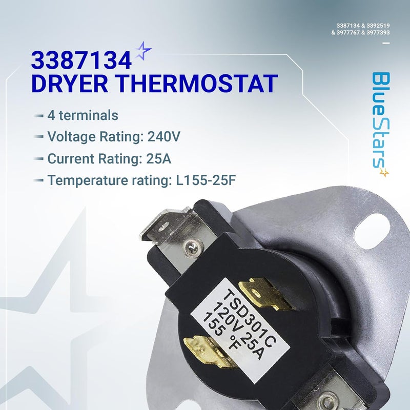 BlueStars 3387134 Cycling Thermostat 3392519 Dryer Thermal Fuse 3977393 Thermal Cut-off Switch 3977767 High-limit Thermostat Kit - Compatible with Whirlpool Kenmore Maytag Dryers - Image 4
