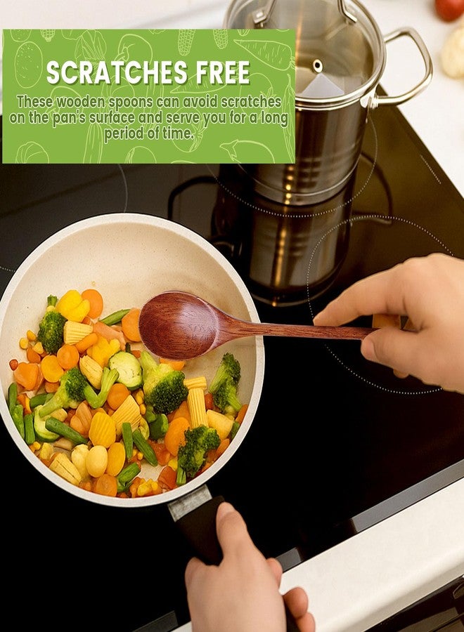 هانزغو مجموعة ملاعق خلط خشبية من هانزجو، 6 قطع، بأطوال 10/12/14 بوصة، مناسبة للطبخ والخبز وتحضير القهوة، مقاومة للحرارة ولا تخدش، تناسب جميع الأواني والأطباق. - Image 5