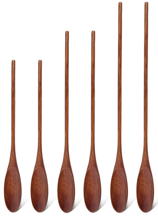 هانزغو مجموعة ملاعق خلط خشبية من هانزجو، 6 قطع، بأطوال 10/12/14 بوصة، مناسبة للطبخ والخبز وتحضير القهوة، مقاومة للحرارة ولا تخدش، تناسب جميع الأواني والأطباق. - Image 1