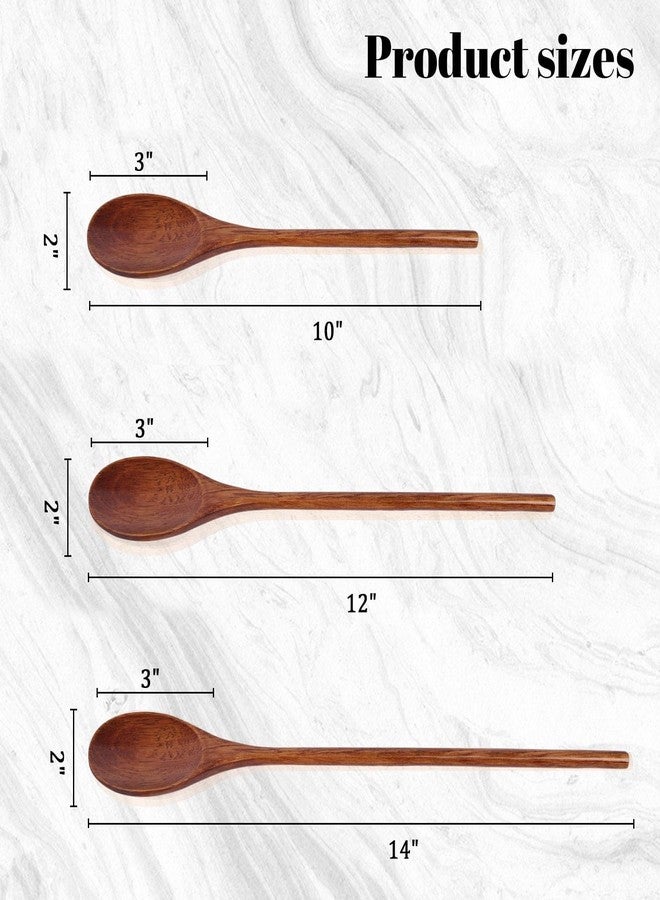 هانزغو مجموعة ملاعق خلط خشبية من هانزجو، 6 قطع، بأطوال 10/12/14 بوصة، مناسبة للطبخ والخبز وتحضير القهوة، مقاومة للحرارة ولا تخدش، تناسب جميع الأواني والأطباق. - Image 2