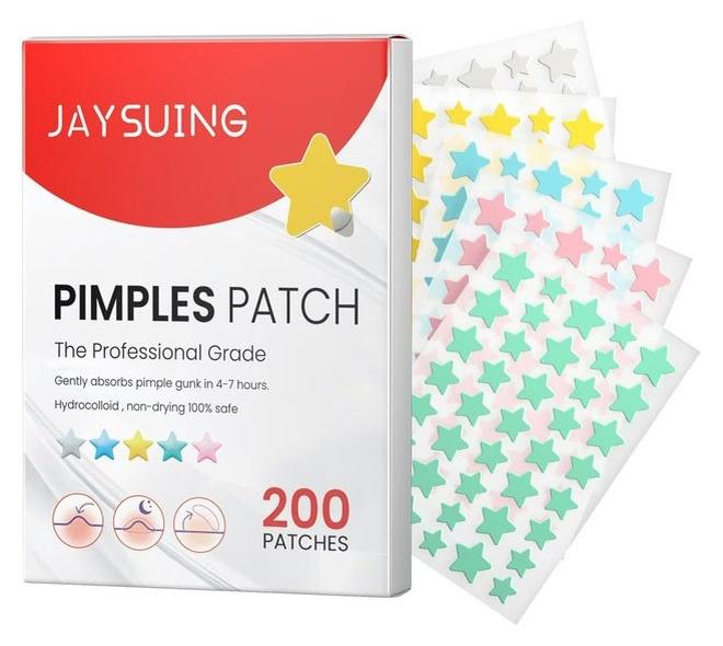 Jaysuing 200 Pcs Pimple Patches, Hydrocolloid Acne Patches for Face, Colorful Star Pimple Spot Sticker with Hyaluronic Acid, Tea Tree Oil & Centella Oil for Covering Zits and Blemishes - Image 1
