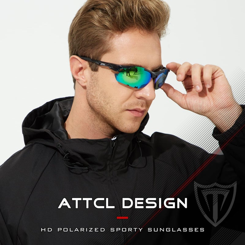 ATTCL Polarized Sunglasses Men Sports: Secure Fit Wrap Around TR90 Frame Ultra-Light UV Protection for Fishing Driving Running Golf 7027 Clear Green - Image 2