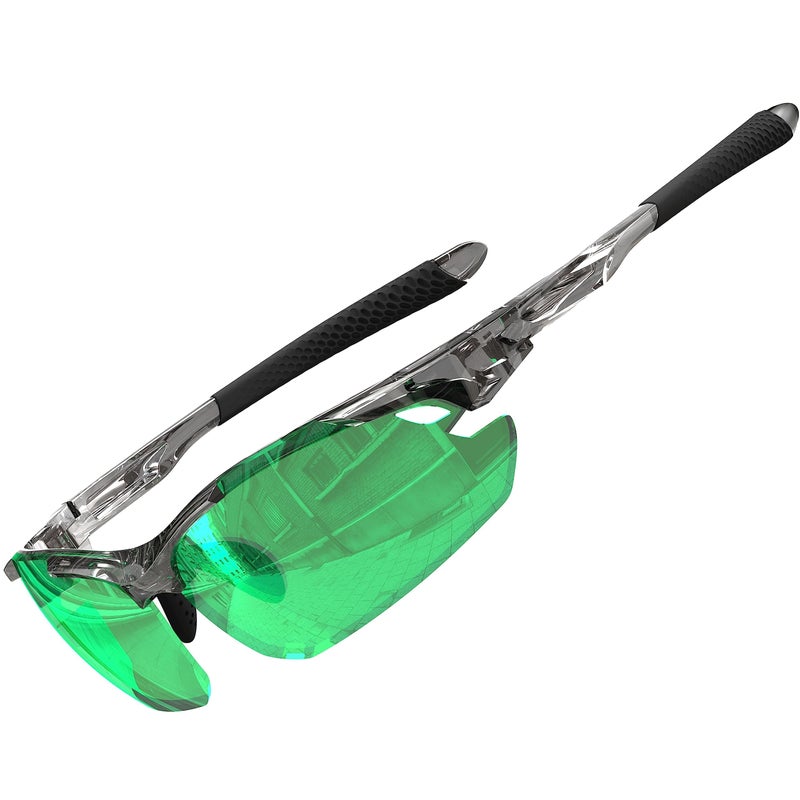 ATTCL Polarized Sunglasses Men Sports: Secure Fit Wrap Around TR90 Frame Ultra-Light UV Protection for Fishing Driving Running Golf 7027 Clear Green - Image 1