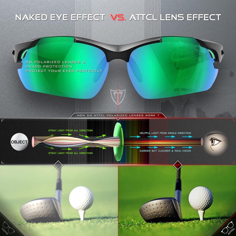 ATTCL Polarized Sunglasses Men Sports: Secure Fit Wrap Around TR90 Frame Ultra-Light UV Protection for Fishing Driving Running Golf 7027 Clear Green - Image 4