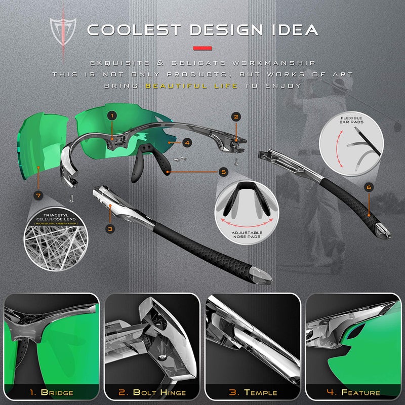 ATTCL Polarized Sunglasses Men Sports: Secure Fit Wrap Around TR90 Frame Ultra-Light UV Protection for Fishing Driving Running Golf 7027 Clear Green - Image 5