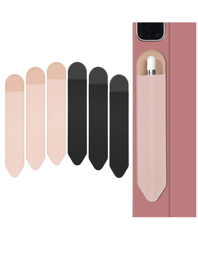 Y&D SYOSI Stretch Cloth Pen Case for Apple Pencils, Durable Elastic Portable Holder, 6 Sticky Sleeve Pockets iPad 8.3/9.7/10.2/10.5/11/ 12.9 Inch (Black+Pink) - Image 1