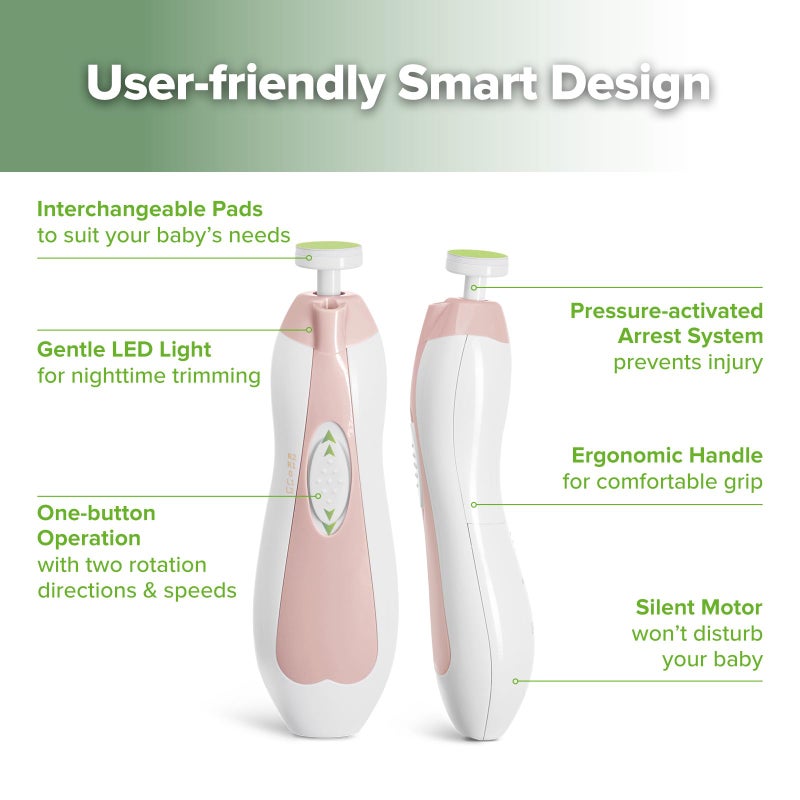 haakaa Baby Nail Trimmer Electric Baby Nail Clippers Kit for Newborn, Toddler or Adults Fingernails and Toenails Care, Baby Nail Care Set & Extra 4 Replacement Pads Combo - Image 5