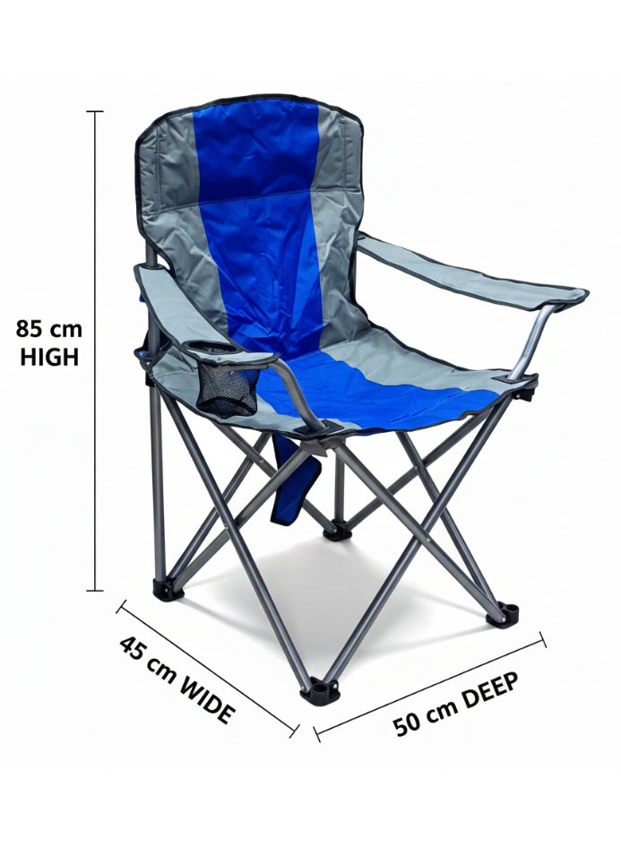 GO2CAMPS Premium Foldable Camping Chair with Cup Holder | Heavy-Duty Steel Frame, 150 KG Weight Capacity | Lightweight, Compact Outdoor Chair for Desert Camping, Beach, Picnic, Travel, Trip & Fishing [BLUE] - Image 2