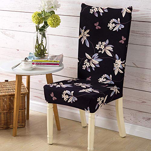 Styleys Polyester Blend Floral Stretchable Printed Dining Chair Covers Case Protector for Home, Kitchen, Party, Restaurant SD - 31 (Black Flower, Set of 6) - Image 2