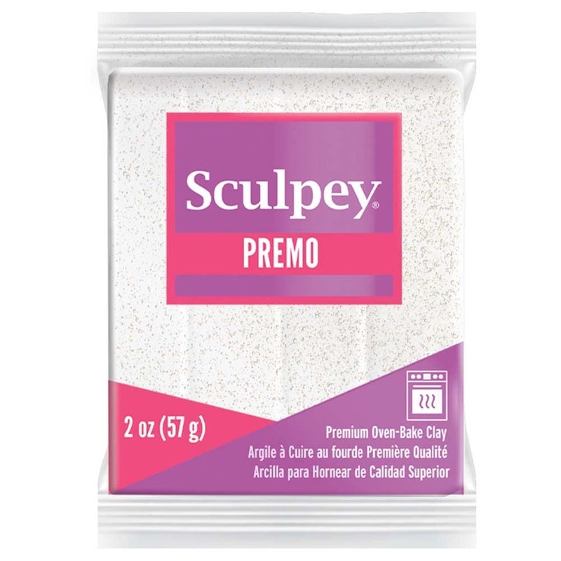 Sculpey Premo Polymer Oven-Bake Clay, Frost White Glitter, Non Toxic, 2 oz. bar, Great for jewelry making, holiday, DIY, mixed media and more. Premium clay great for clayers and artists. - Image 1