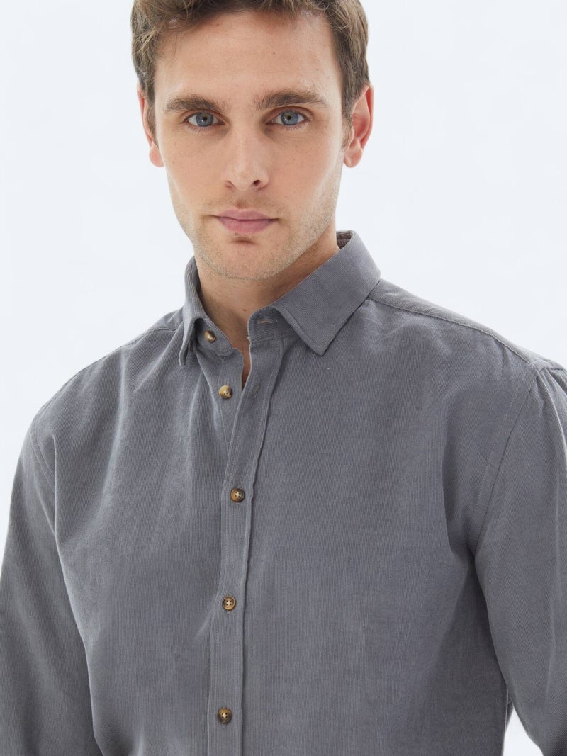 Kip Grey Ribbed Regular Fit Long Weaving Casual 100% Cotton Shirt - Image 5