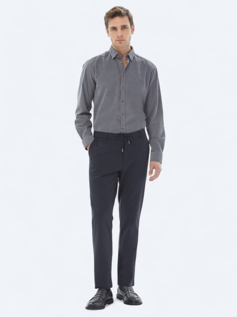 Kip Grey Ribbed Regular Fit Long Weaving Casual 100% Cotton Shirt - Image 3