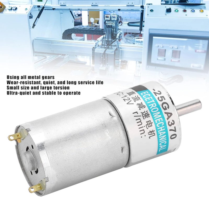 محرك تروس DC بجهد 12 فولت وسرعة منخفضة ومغناطيس دائم، محرك تروس صغير XD-25GA370 مع تروس معدنية كاملة، دوران قابل للعكس في الاتجاهين (CW/CCW) للروبوتات ومشاريع الهواة (100 دورة في الدقيقة) - Image 4