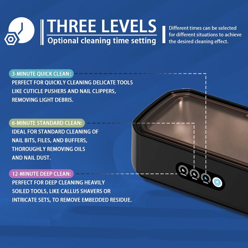Pinkiou Nail Tool Cleaning Machine, 3 Timer Modes Nail Tool Sterilizer for Nail Drill Bits, Nail Art Brush, Nail Clipper, Makeup Brush, Jewelry Cleaning, Salon for Home Use, 22oz(650ML) - Image 4