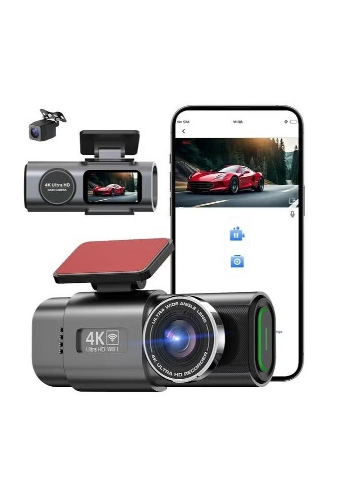 Rabos 4K Dual Dash Cam with WiFi ‚Äì Front and Rear Driving Recorder with Ultra HD 4K Video, Night Vision, Motion Detection, Loop Recording & G-Sensor ‚Äì Car Dash Camera with Wide-Angle Lens, Parking Monitor, App Control ‚Äì Ideal for Road Safety & Evidence - Image 1