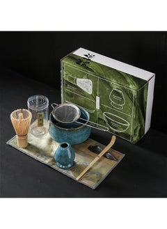 MIXDE Japanese Tea Ceremony Matcha Whisk Set - 7Pcs Ceramic Kit, Tea Scoop, Whisk Holder - Premium Blue Pack  - Image 1