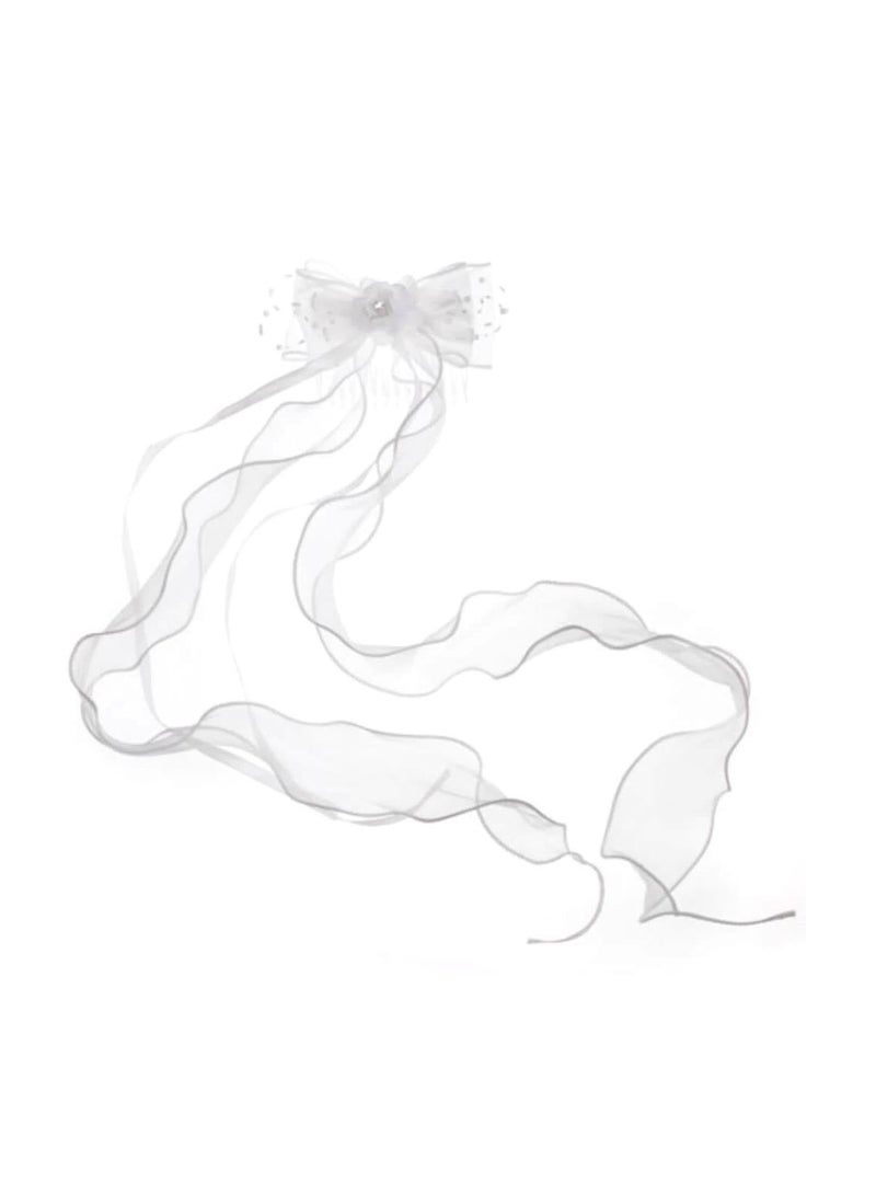 مشط شعر فيونكة العرسان مع تول أبيض وتقليم الشريط - Image 3