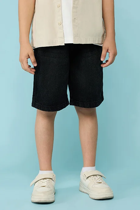 R&B Washed Denim Shorts with Button Closure
