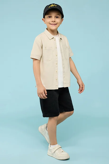 R&B Washed Denim Shorts with Button Closure