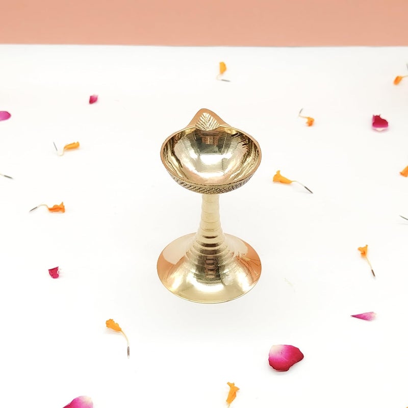 DOKCHAN Handcrafted Pure Brass Akhand Diya for for Puja Pooja Room HomeTemple Brass Table Diya 85cm 2 - Image 4