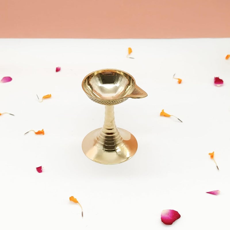 DOKCHAN Handcrafted Pure Brass Akhand Diya for for Puja Pooja Room HomeTemple Brass Table Diya 85cm 2 - Image 1