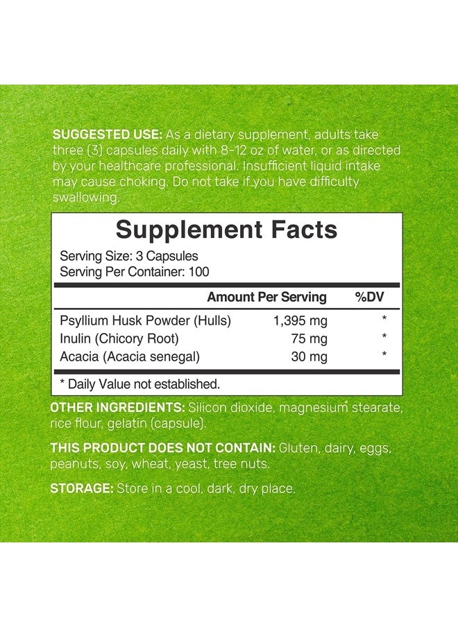 DEAL SUPPLEMENT Psyllium Husk 1500mg Per Serving, 300 Capsules – 3 in 1 Fiber with Inulin & Acacia Complex – Natural Soluble Fiber Supplement, Supports Digestive Health – Plant Based, Non-GMO  - Image 2