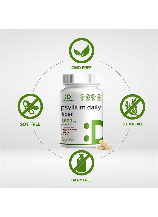 DEAL SUPPLEMENT Psyllium Husk 1500mg Per Serving, 300 Capsules – 3 in 1 Fiber with Inulin & Acacia Complex – Natural Soluble Fiber Supplement, Supports Digestive Health – Plant Based, Non-GMO  - Image 3