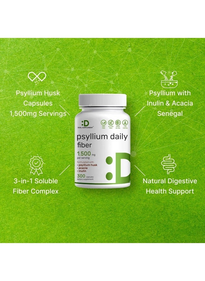DEAL SUPPLEMENT Psyllium Husk 1500mg Per Serving, 300 Capsules – 3 in 1 Fiber with Inulin & Acacia Complex – Natural Soluble Fiber Supplement, Supports Digestive Health – Plant Based, Non-GMO  - Image 4