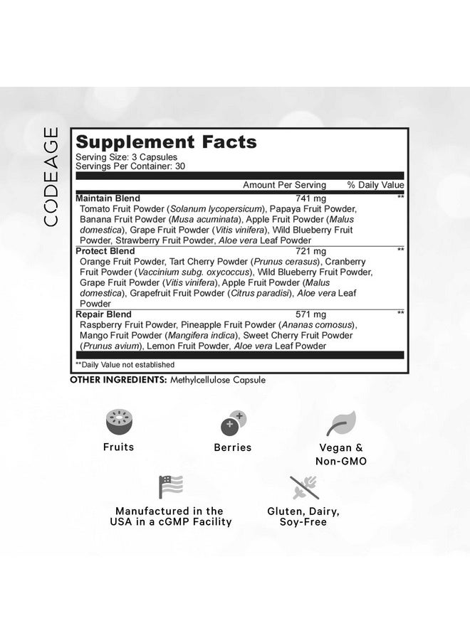 Codeage Codeage Instantfood Fast Fruits, Over 15 Fruits Powders Equivalent All-in-One, Vegan Daily Whole Food Vitamins - Berries, Antioxidant Polyphenols & Bioflavonoid Multivitamin, Non-GMO, 90 Capsules  - Image 2